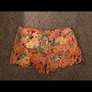 Coral floral shorts
